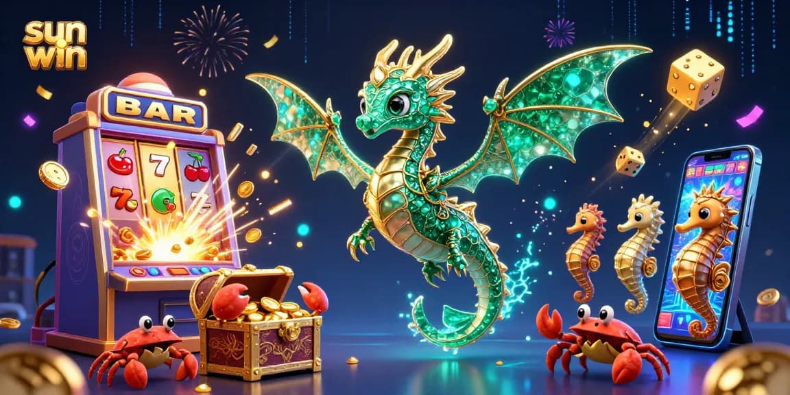 Spin the reels with sun win as a sea dragon and royal seahorses guard treasures amidst casino excitement.
