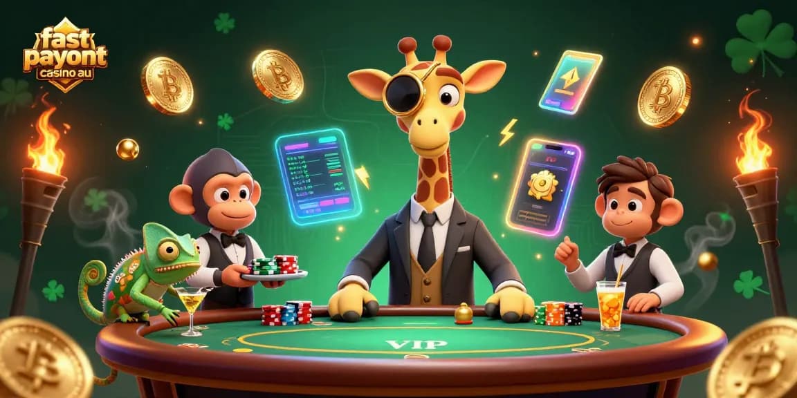 Engage with fast payout casino au's lively scene featuring a high-roller giraffe at a poker table.