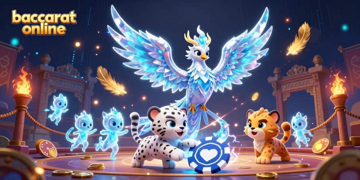 Experience Baccarat online with a vibrant 3D illustration featuring unique casino characters.