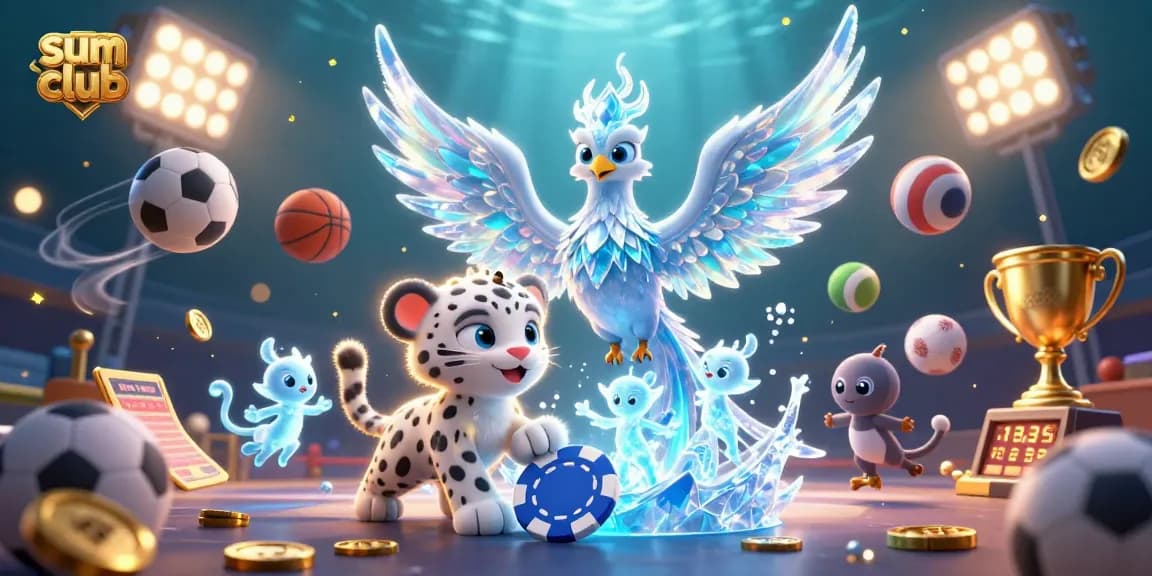 Experience the thrill at sum club with playful ice phoenix and an enchanting snow leopard in a vibrant scene.
