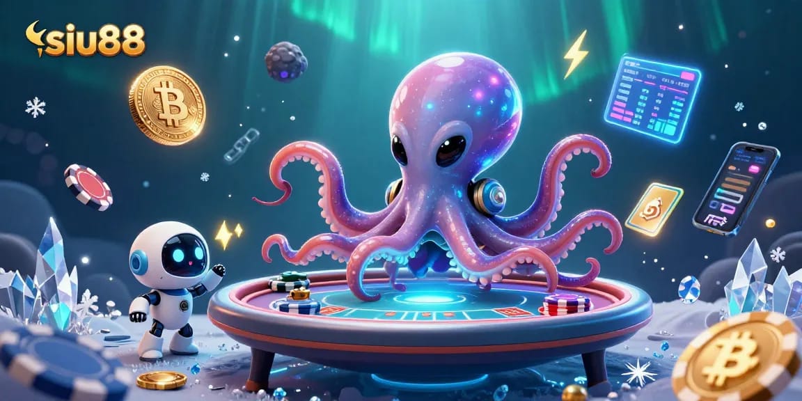 Experience thrilling gameplay at siu88 with an alien octopus dealing poker in space.