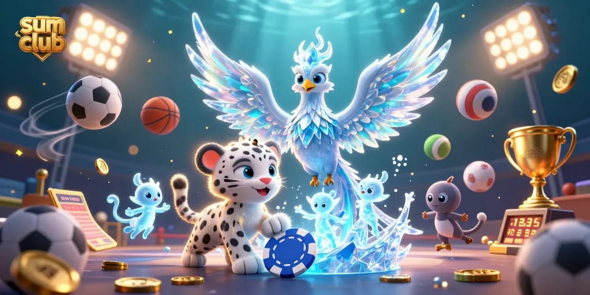 Experience the thrill at sum club with playful ice phoenix and an enchanting snow leopard in a vibrant scene.