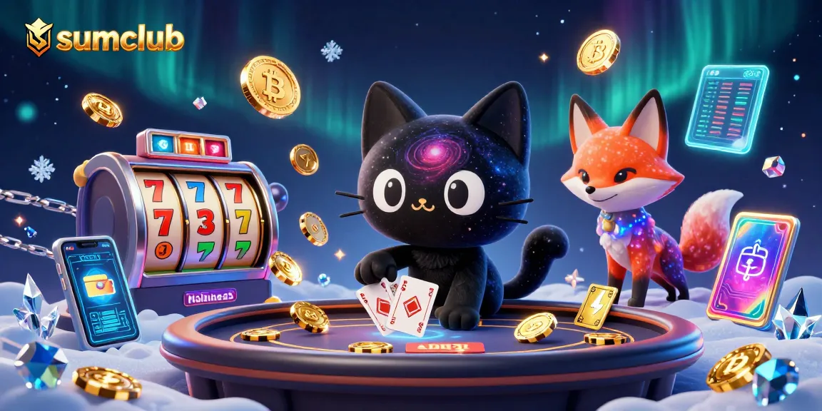 Experience the thrill of sumclub with a cosmic casino atmosphere, featuring jackpots and glowing crypto elements.