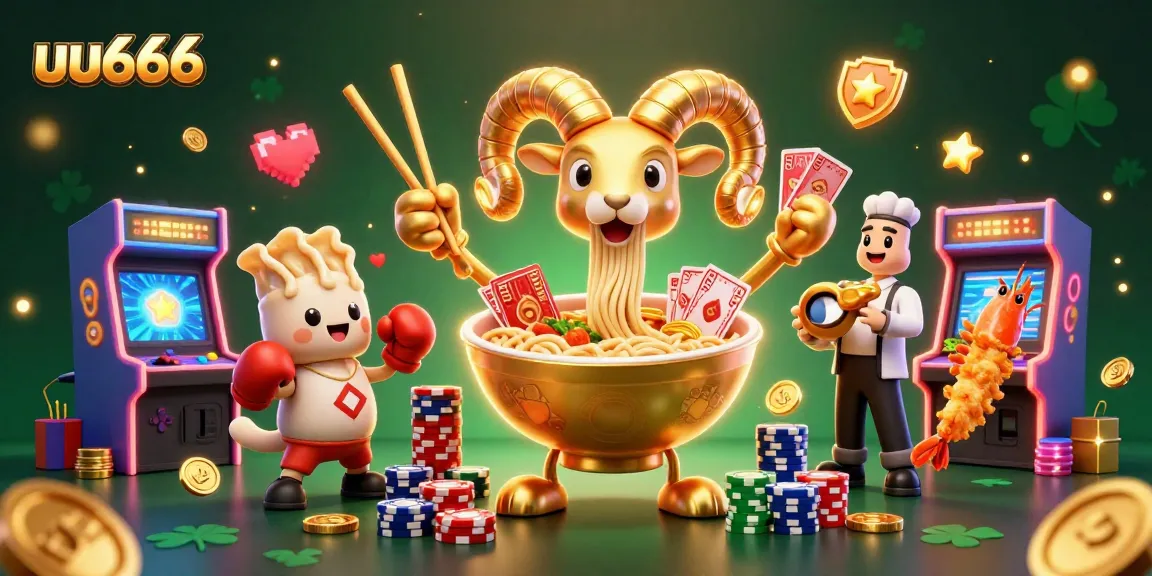 Join the excitement at uu666 with a vibrant casino scene featuring a golden ramen bowl dealer and cheerleaders!