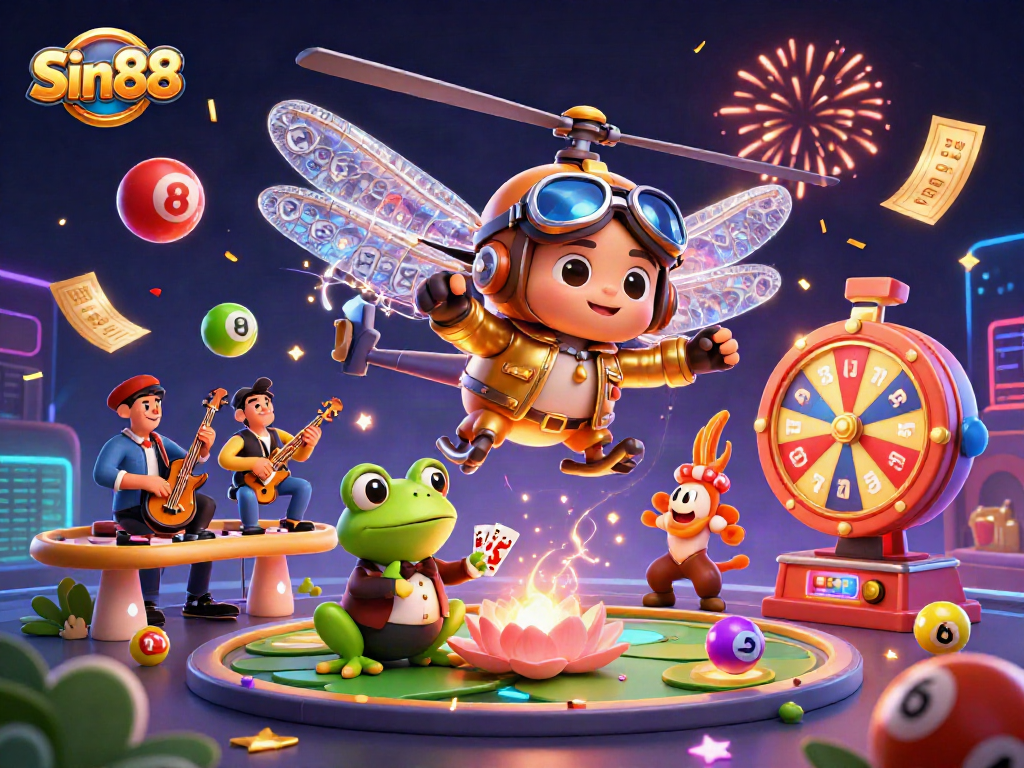 Experience thrilling gameplay at Sin88 with vibrant casino elements and charming characters.
