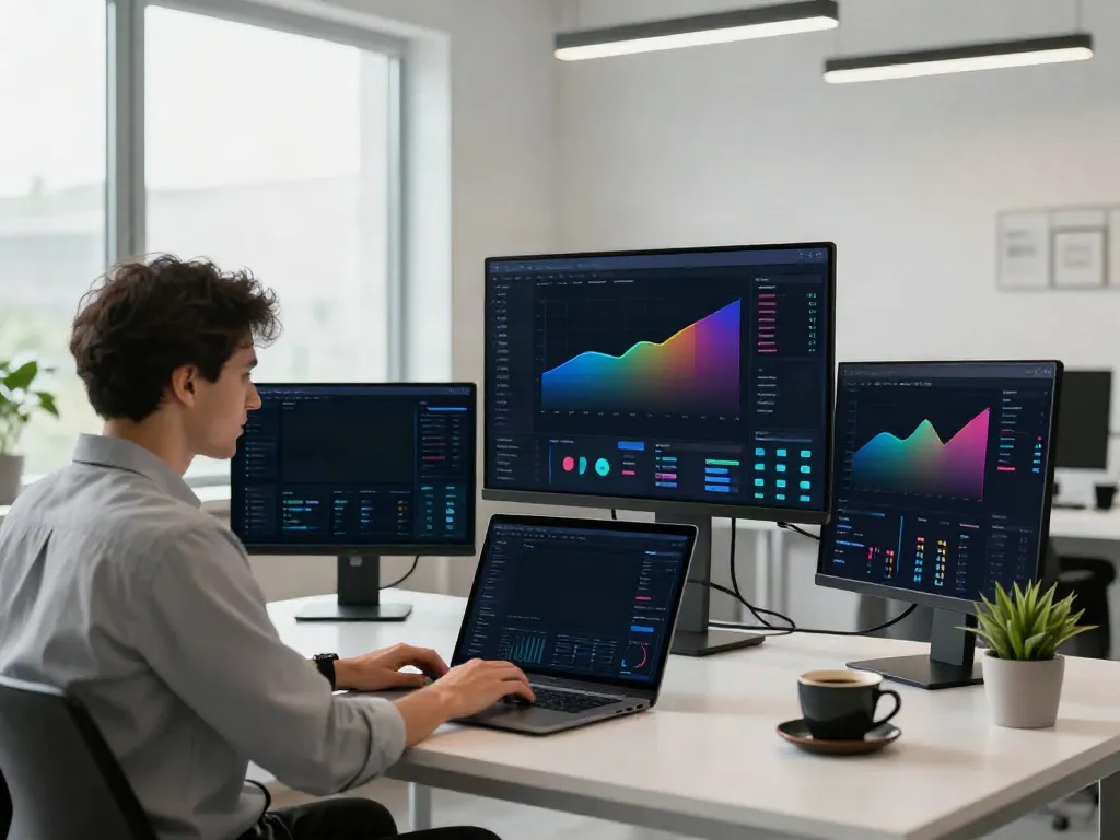 Displaying a professional workspace for rokok88 login data analysis with multiple screens and modern design.