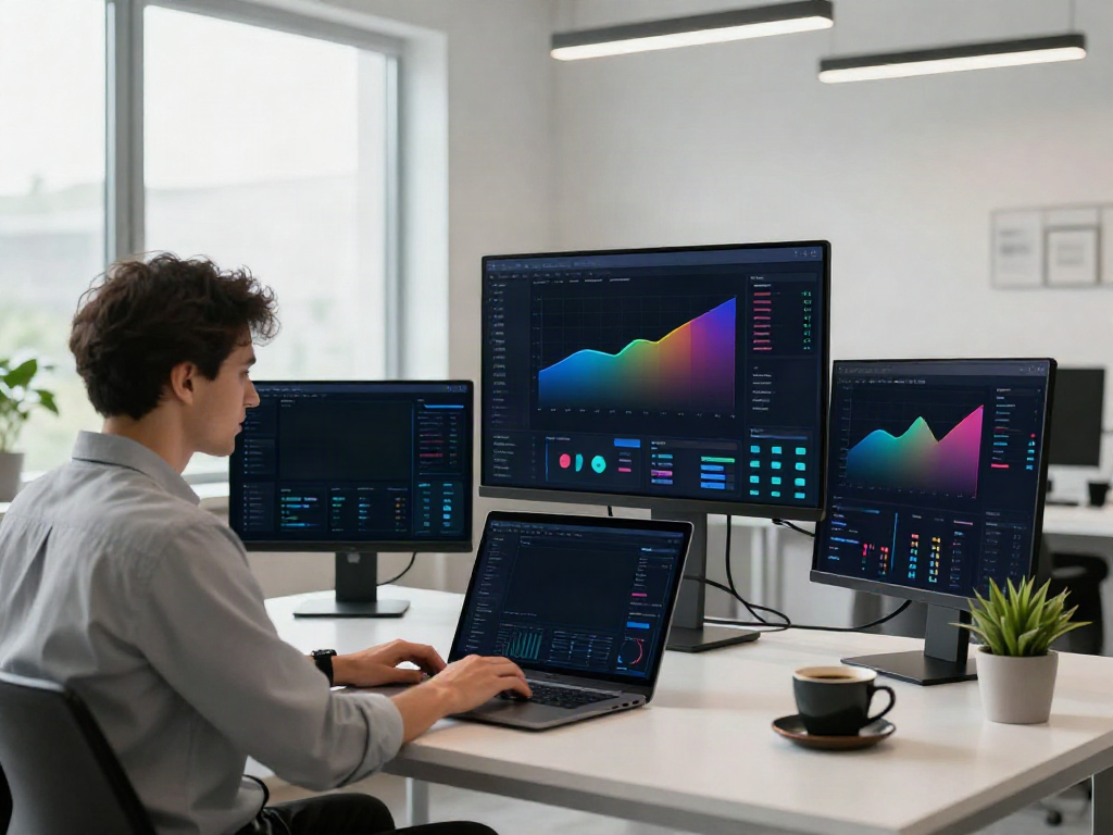 Displaying a professional workspace for rokok88 login data analysis with multiple screens and modern design.