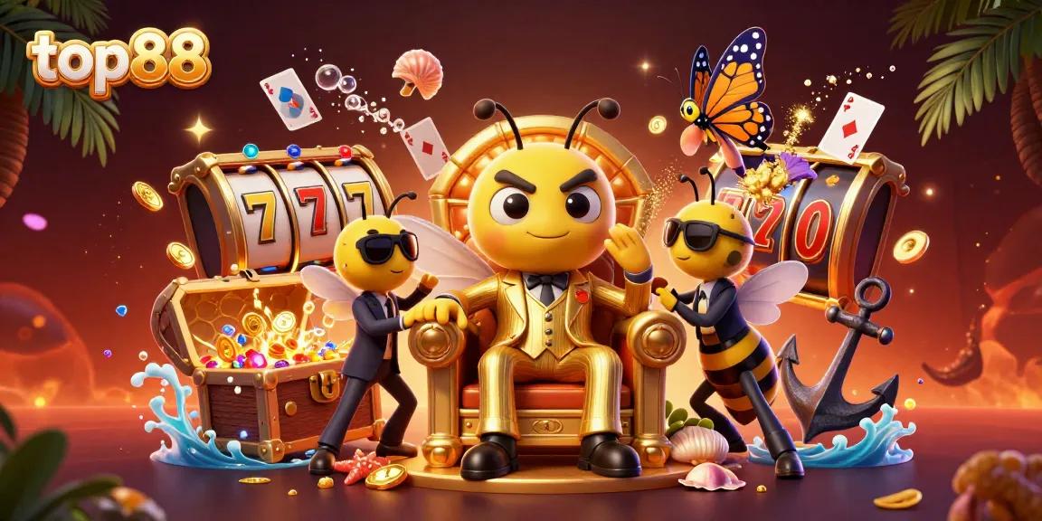 Join the top88 gambling excitement with a vibrant scene showcasing a bumblebee mob boss and casino elements.