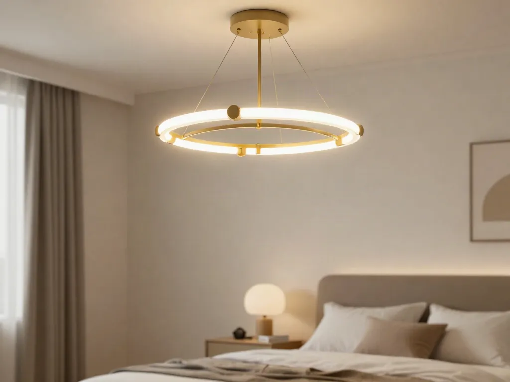 Lustra dormitor modernă pentru iluminat călduros în cameră.