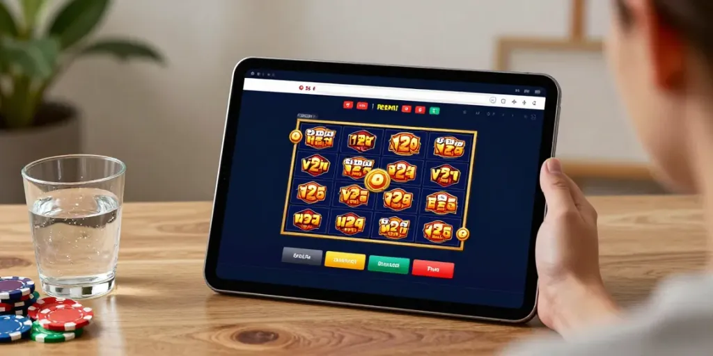 Engaging Slot88 resmi online gaming experience on a tablet in a cozy home setting.