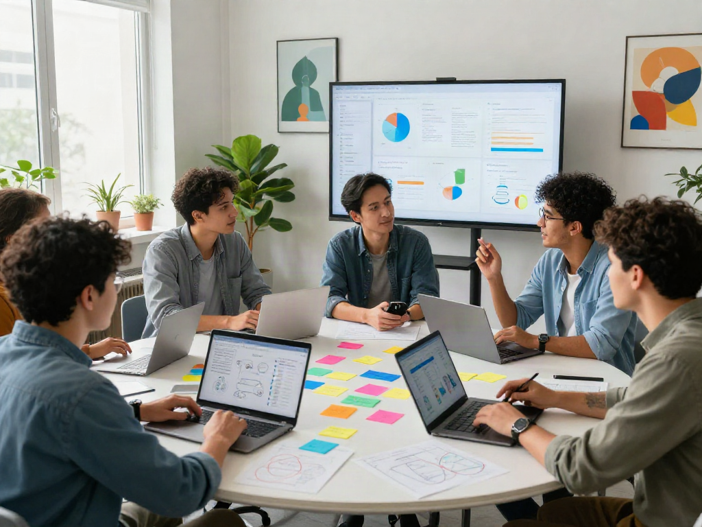 Dynamic collaboration in tech office showcasing crushonai innovations and diverse teamwork