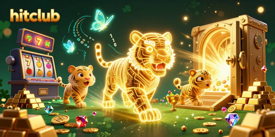 Experience hitclub's dazzling casino world with a golden tiger and shimmering treasures.